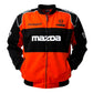 Orange and black jacket with Mazda logos on a white background