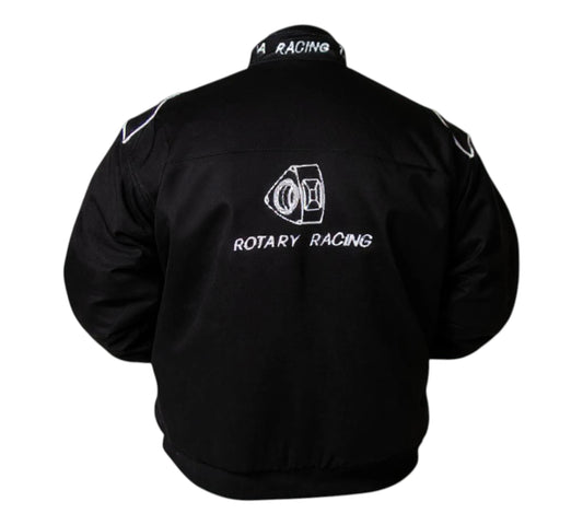 Black jacket with 'Rotary Racing' logo on a white background
