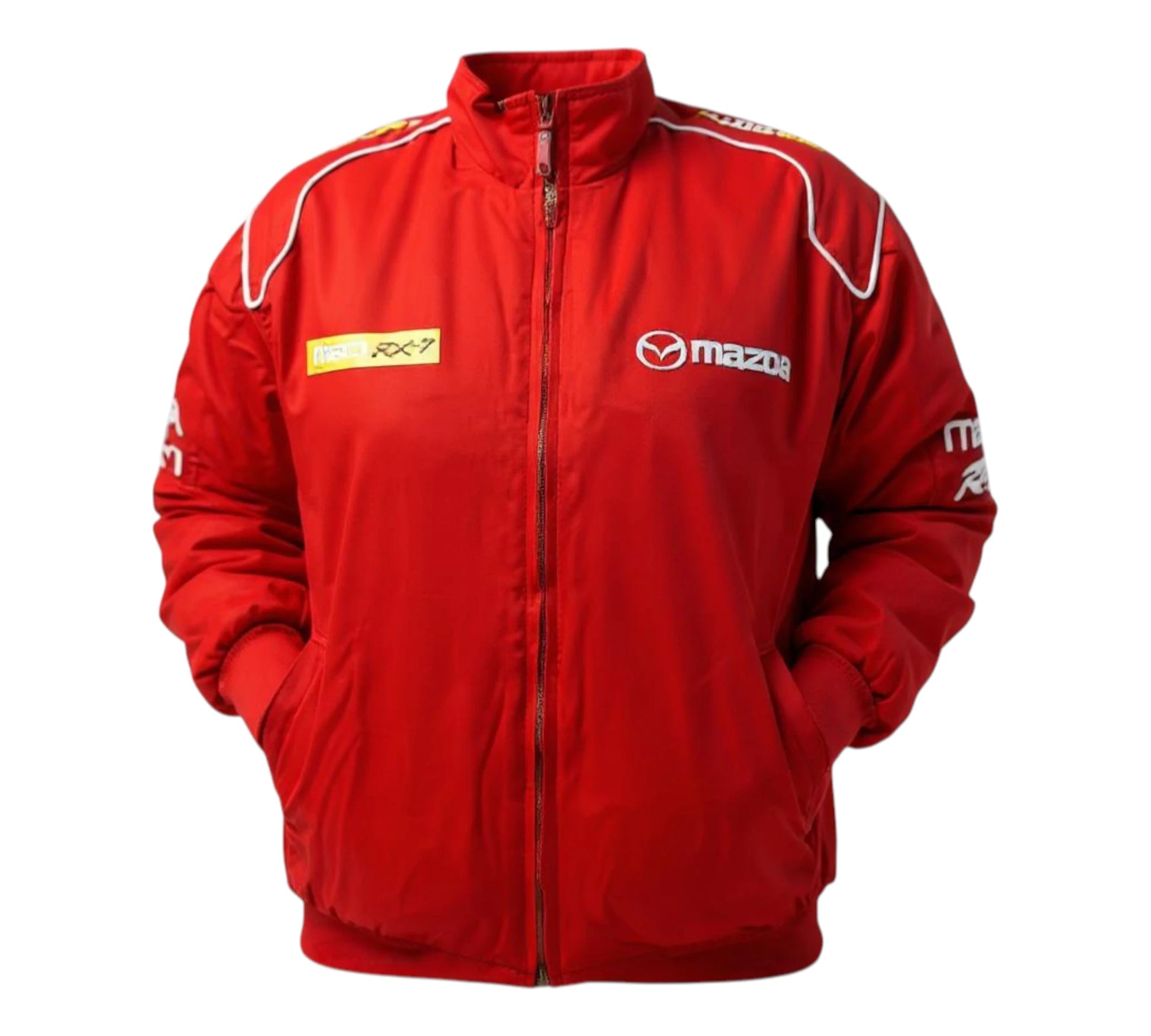 Red jacket with Mazda logo on a white background