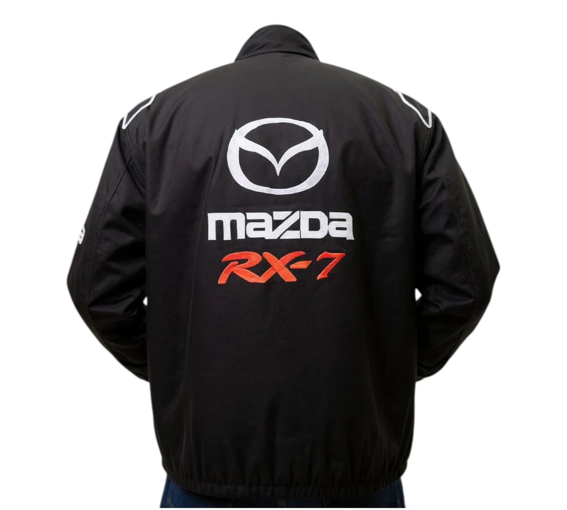 Black jacket with Mazda logo and 'RX-7' text on a white background