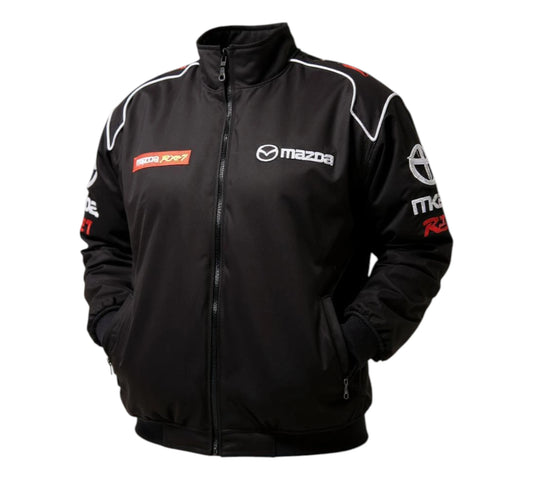 Black jacket with Mazda logo on a white background