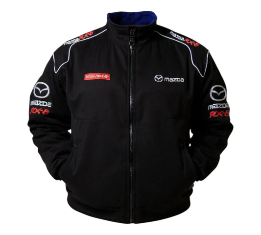 Black jacket with Mazda logos on a white background