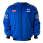 Blue jacket with Mazda logos on a white background