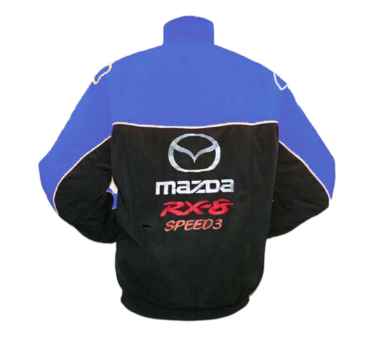 Blue and black jacket with Mazda RX-8 Speed3 logo on a white background