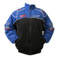 Blue and black jacket with Mazda logos on a white background
