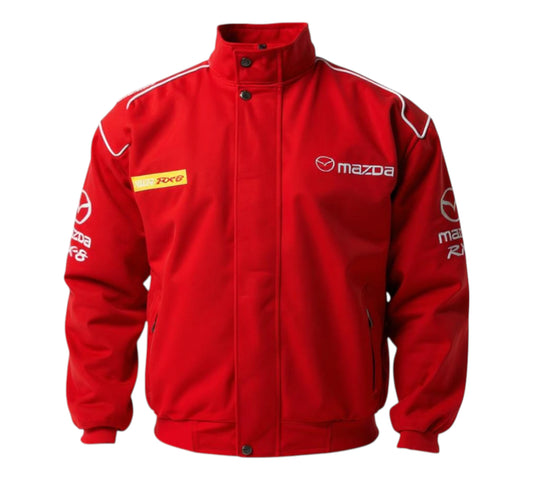 Red jacket with Mazda logos on a white background