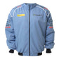 Blue jacket with Mazda logos on a white background
