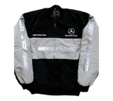 Mercedes-Benz AMG jacket with black, gray, and white design on a white background