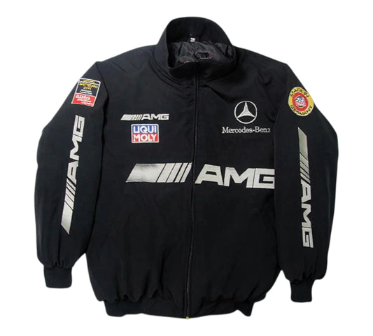 Black jacket with Mercedes-Benz and AMG logos on a white background