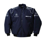 Navy blue jacket with Mercedes-Benz and AMG logos on a white background