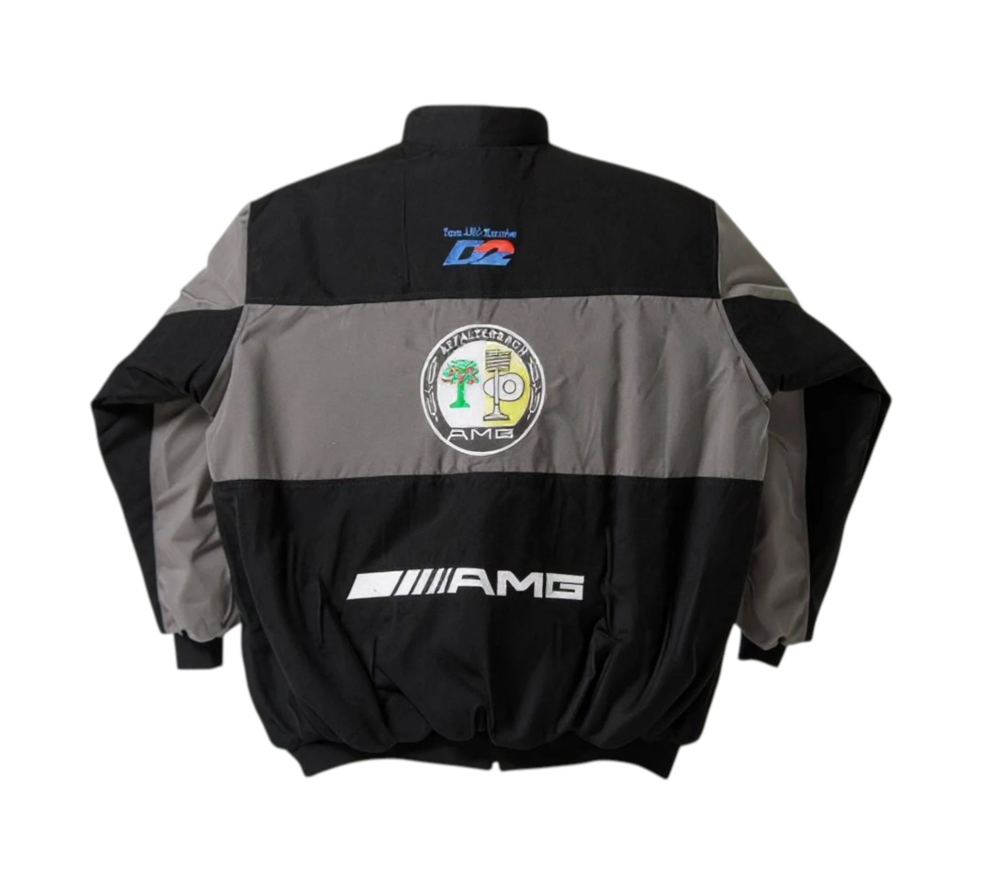 Black and gray jacket with Mercedes-AMG logos on a white background