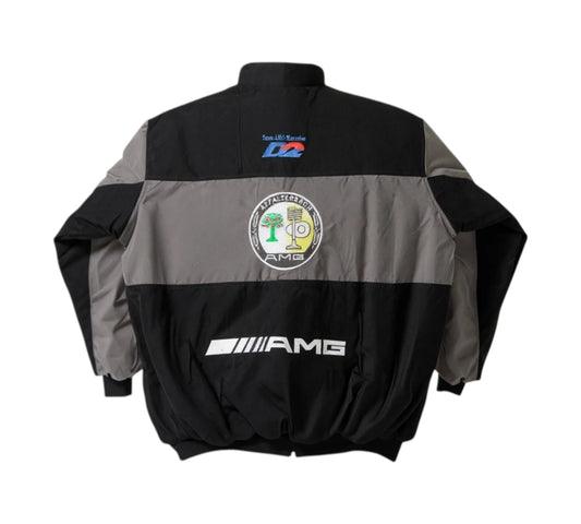 Black and gray jacket with Mercedes-AMG logos on a white background