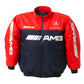 Red and black jacket with Mercedes-Benz and AMG logos on a white background