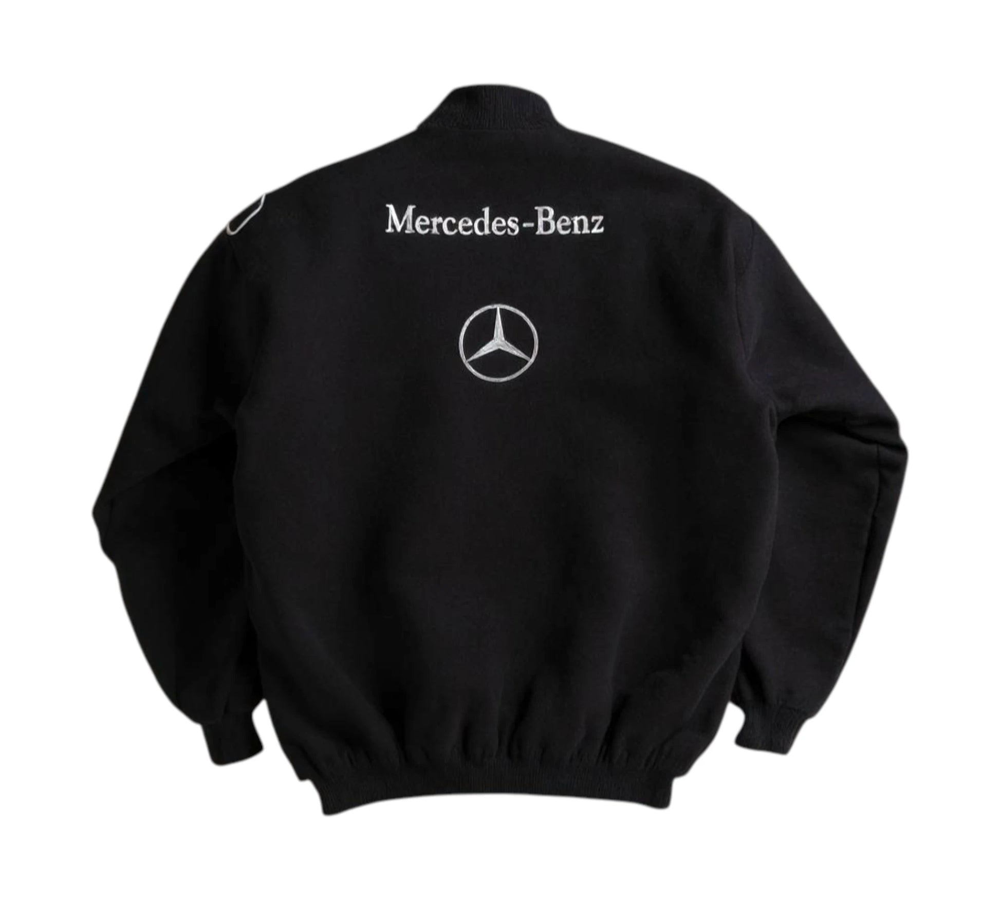 Black jacket with Mercedes-Benz logo on a white background