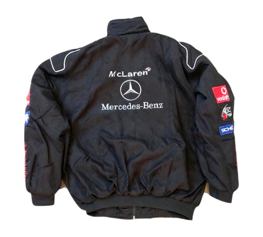 Black jacket with McLaren and Mercedes-Benz logos on a white background