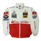 White and red racing jacket with various sponsor logos on a white background