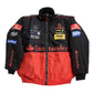 Black and red racing jacket with various sponsor logos on a white background