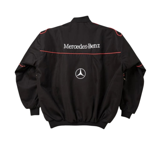 Black Mercedes-Benz jacket with logo on a white background