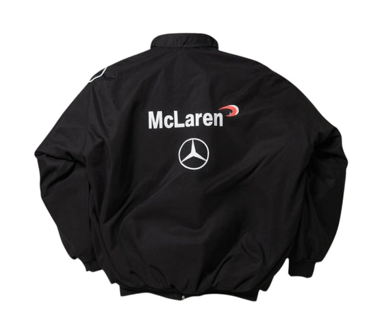 Black jacket with McLaren and Mercedes-Benz logos on a white background