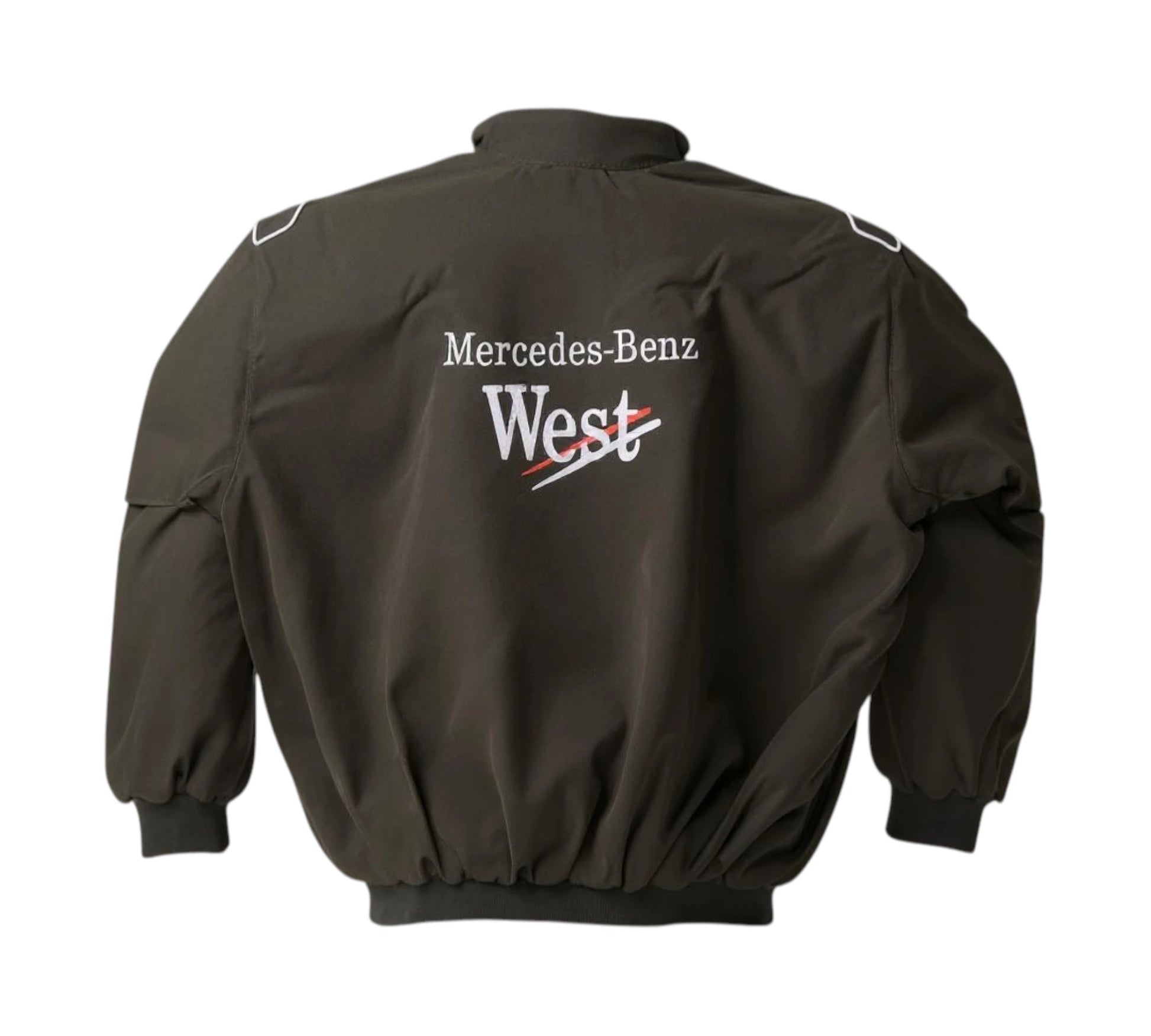 Black jacket with Mercedes-Benz West logo on a white background