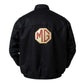 Black jacket with MG logo on the back against a white background
