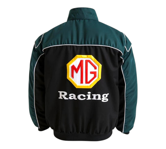 Green and black jacket with MG Racing logo on a white background
