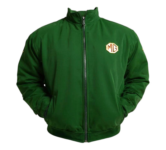 Green jacket with a logo on a white background