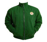 Green jacket with a logo on a white background