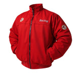 Red racing jacket with MG logos on a white background