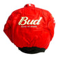 Red jacket with 'Bud King of Beers' text on a white background