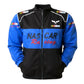 Blue and black jacket with 'NASCAR Racing' text on a white background