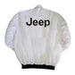 White jacket with 'Jeep' logo on a white background