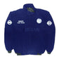 Blue jacket with Nissan logos on a white background