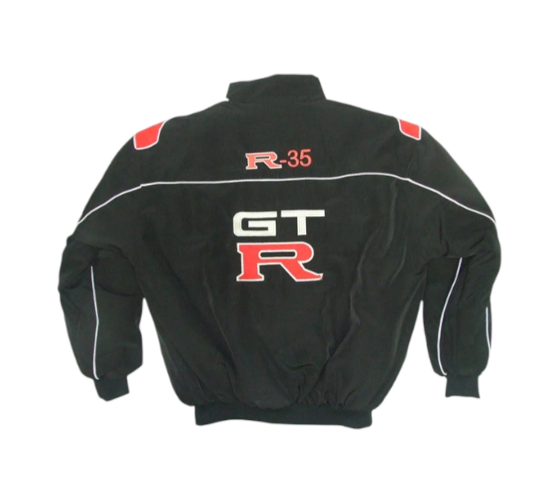 Black jacket with 'R-35' and 'GTR' logos on a white background