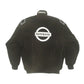 Black jacket with Nissan logo on the back against a white background