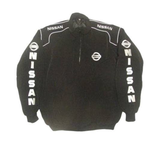 Black jacket with Nissan logos on a white background