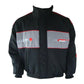Black jacket with gray and red accents on a white background