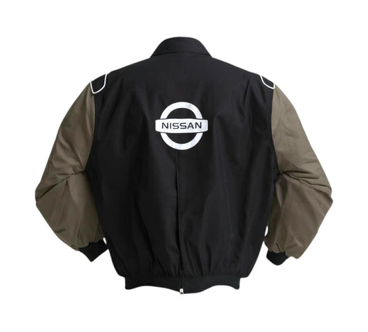 Black and brown jacket with Nissan logo on a white background