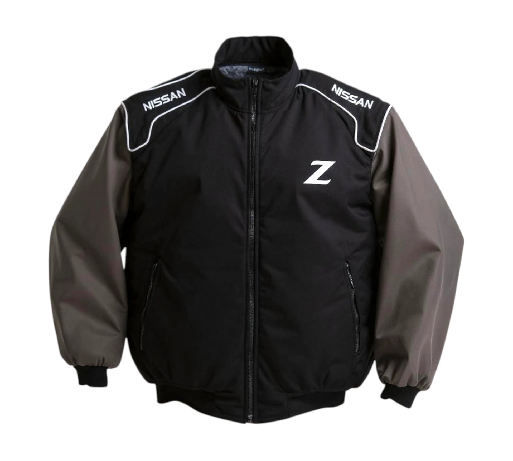 Black and gray jacket with Nissan and Z logo on a white background