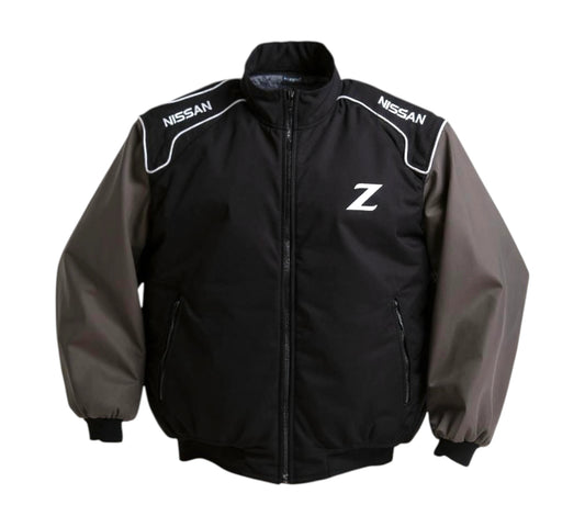 Black and gray jacket with Nissan and Z logo on a white background