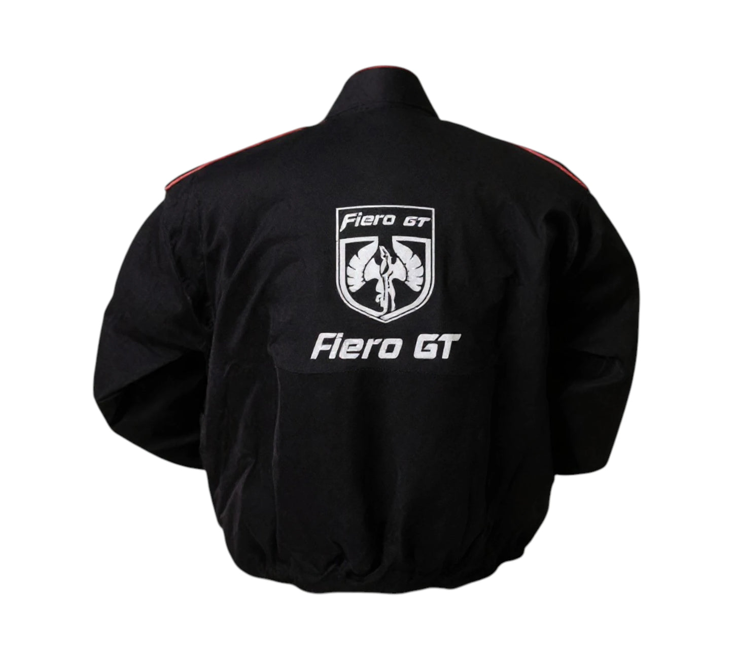Black jacket with 'Fiero GT' logo on a white background