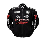 Black jacket with Pontiac Fiero branding on a white background
