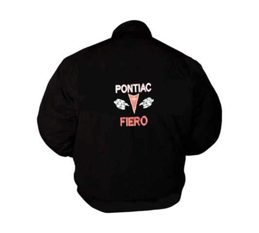 Black jacket with Pontiac Fiero logo on a white background