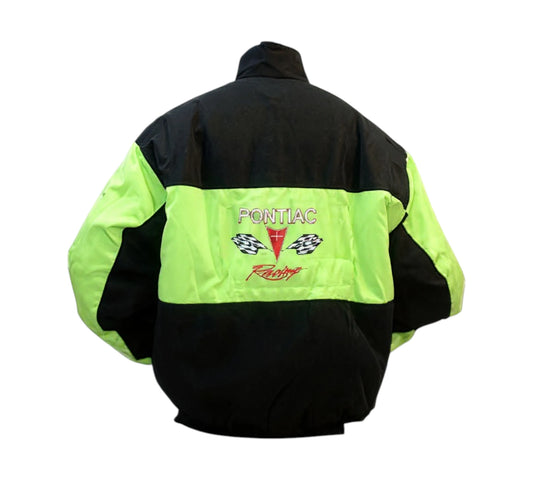 Black and orange jacket with Pontiac logo on a white background