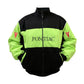 Black and green jacket with 'Pontiac' branding on a white background