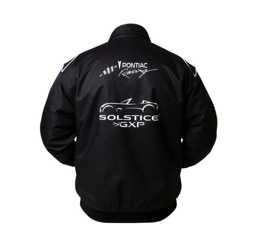 Black jacket with Pontiac Solstice GXP branding on a white background