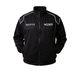 Orange and black jacket with 'Solstice' and 'GXP' branding on a white background