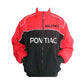 Red and black jacket with 'SOLSTICE' branding on a white background