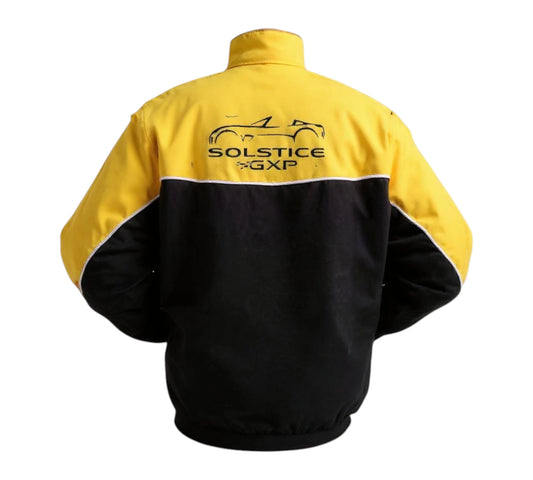 Yellow and black jacket with 'Solstice GXP' logo on a white background