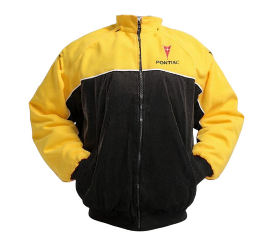 Yellow and black jacket with Pontiac logo on a white background